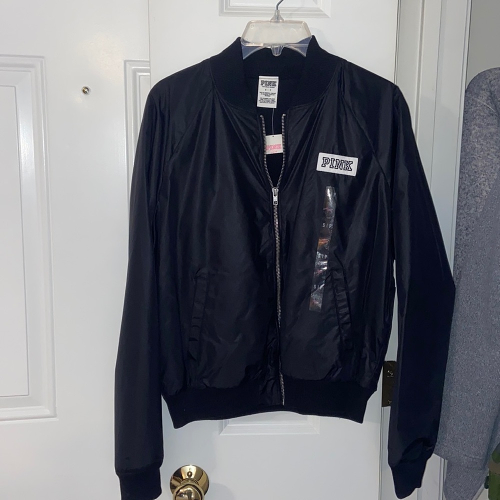 NWT Victoria’s Secret PINK bomber jacket. Black & white. Small